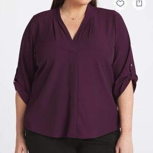 Calvin Klein V-Neck Roll Sleeve Purple Blouse: 1X